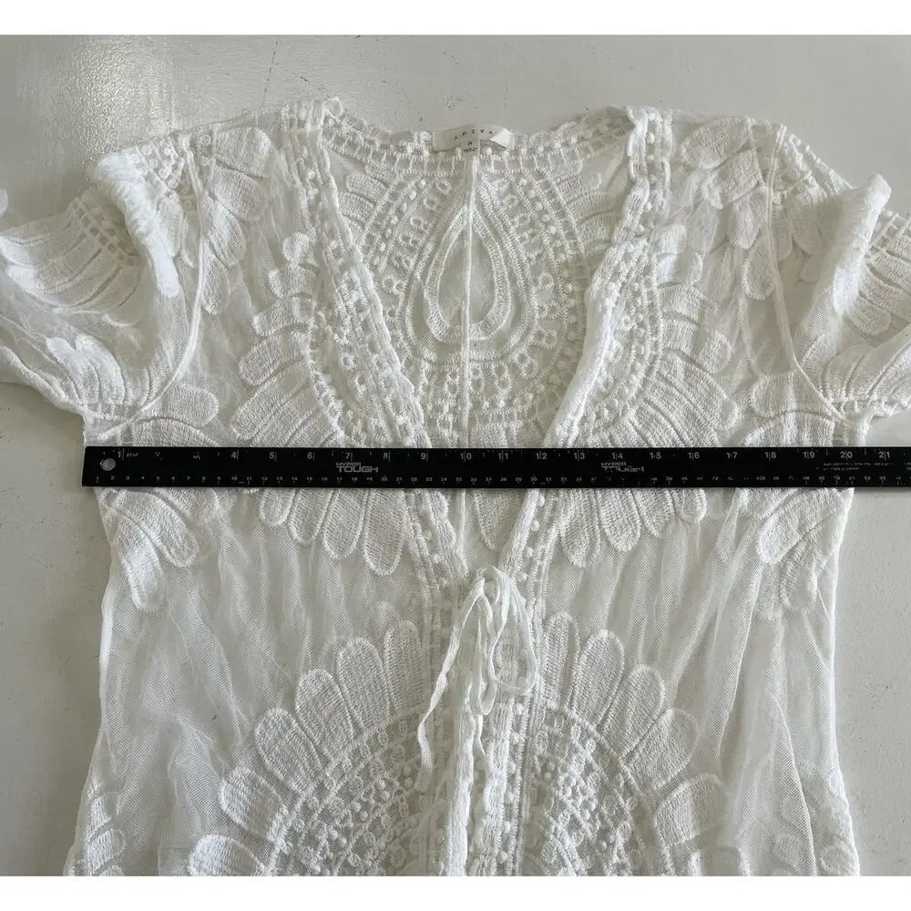 Anthropologie Adiva Floral Lace Duster Cardigan Beach Cover Up Ivory Medium